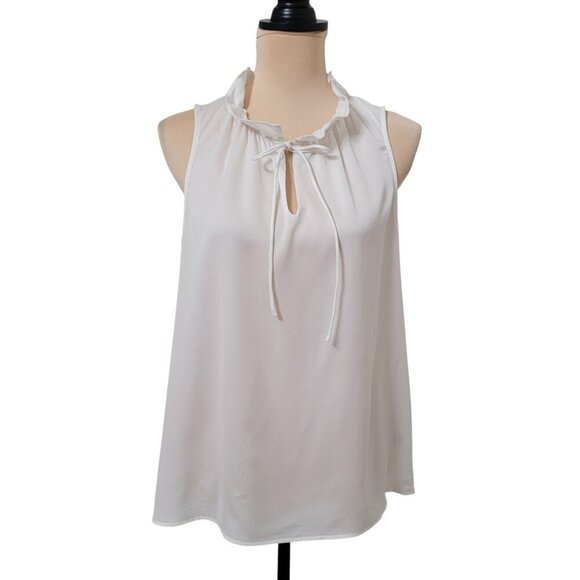 J. Crew Size 12 Off-White Ruffle Collar, Tie Front Sleeveless Blouse Gently Used - Picture 1 of 11